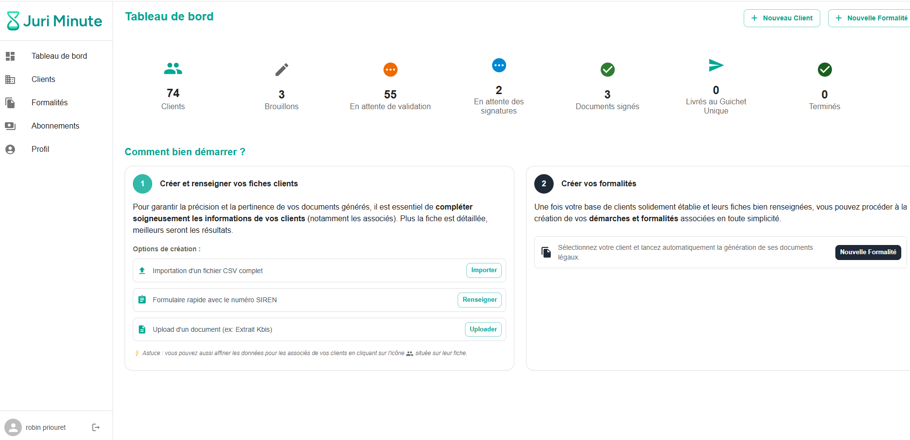 Tableau de bord Juri Minute